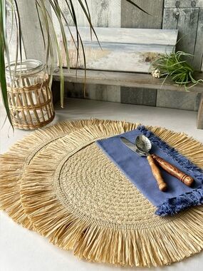 🌴 Two Threshold Fun Natural Woven Fringe Placemat - Target | Set of Two